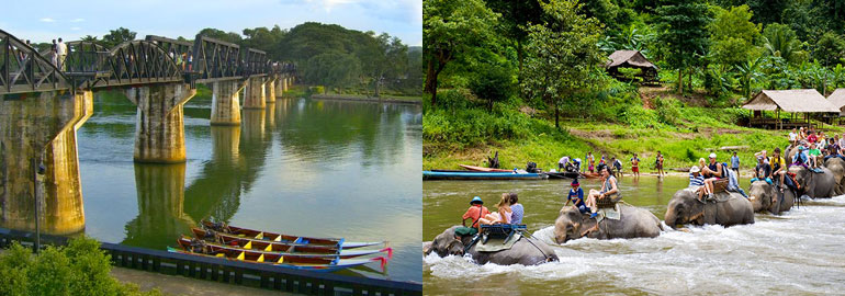 EXB010 - Bridge over the River Kwai One Day Trip & Elephant Trekking Tour (with Thai Buffet Lunch)